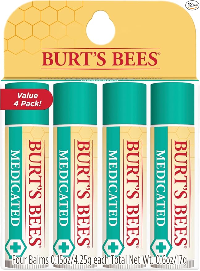 Burt's Bees Bálsamo labial, cuidado de labios hidratante, 100% de origen natural, ultra acondicionador con karité, cacao y manteca de kokum, 0.15 onzas, cuatro tubos