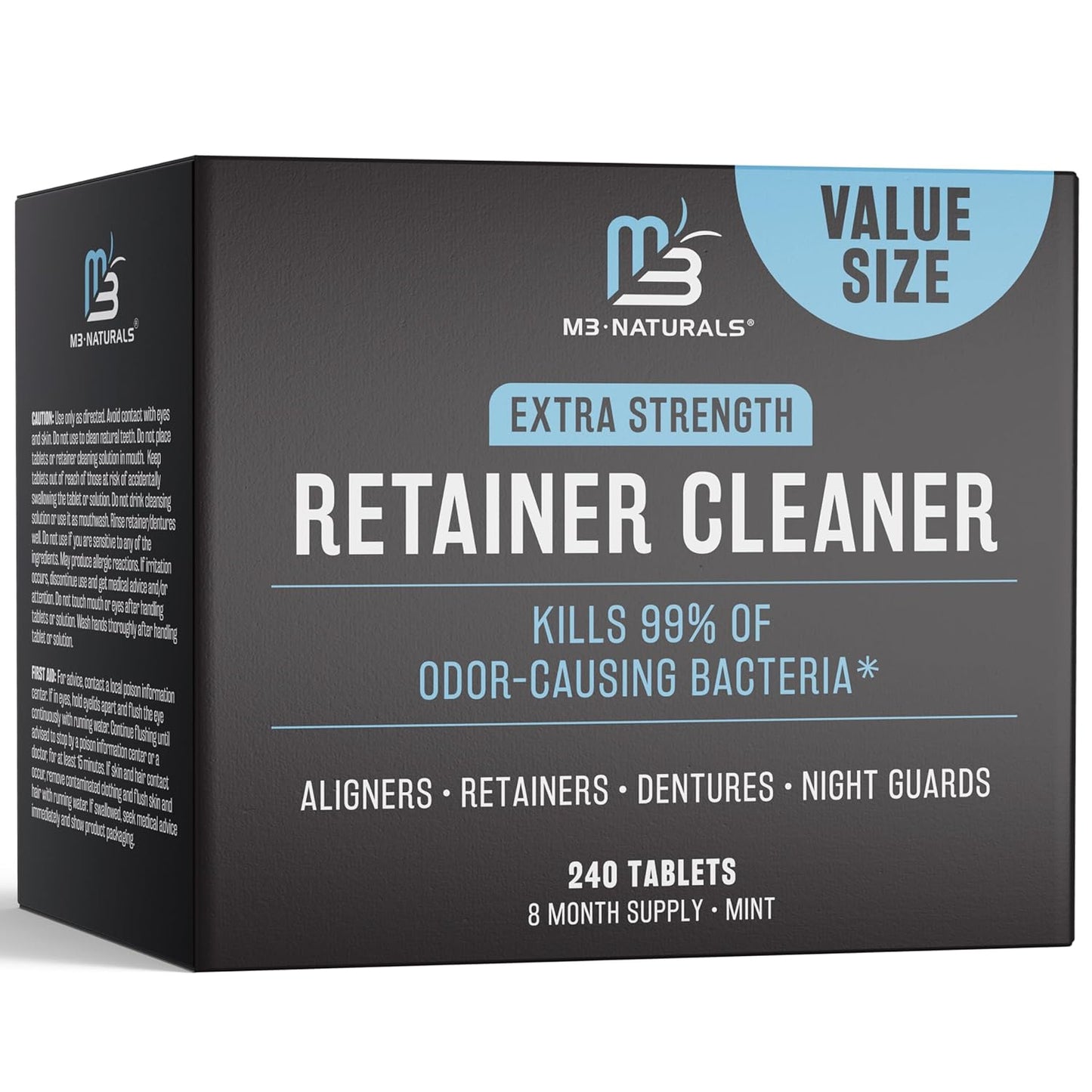 Retainer Cleanser Tablets Invisalign Cleaner, Removes Odors Discoloration Stains and Plaque 4 Month Supply Denture Cleansers Retainers Mouth Guards Denture Bath Mint by M3