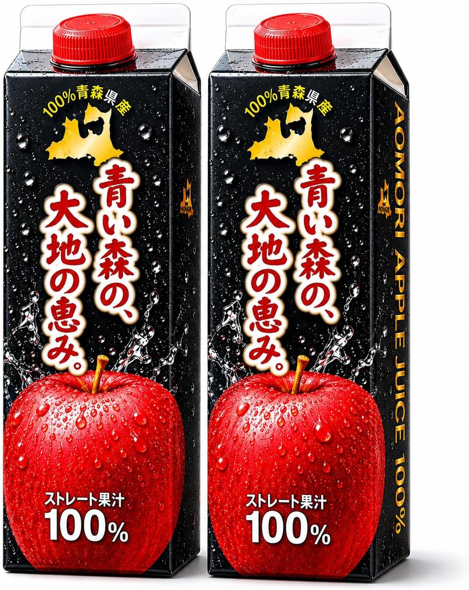 Apple Juice, Made in Aomori Prefecture, 2.3 fl oz (1 L) Bottles, 100% Straight Fruit Juice, Apple Juice, Paper Pack, 33.8 fl oz (1,000 ml) x 2 Bottles