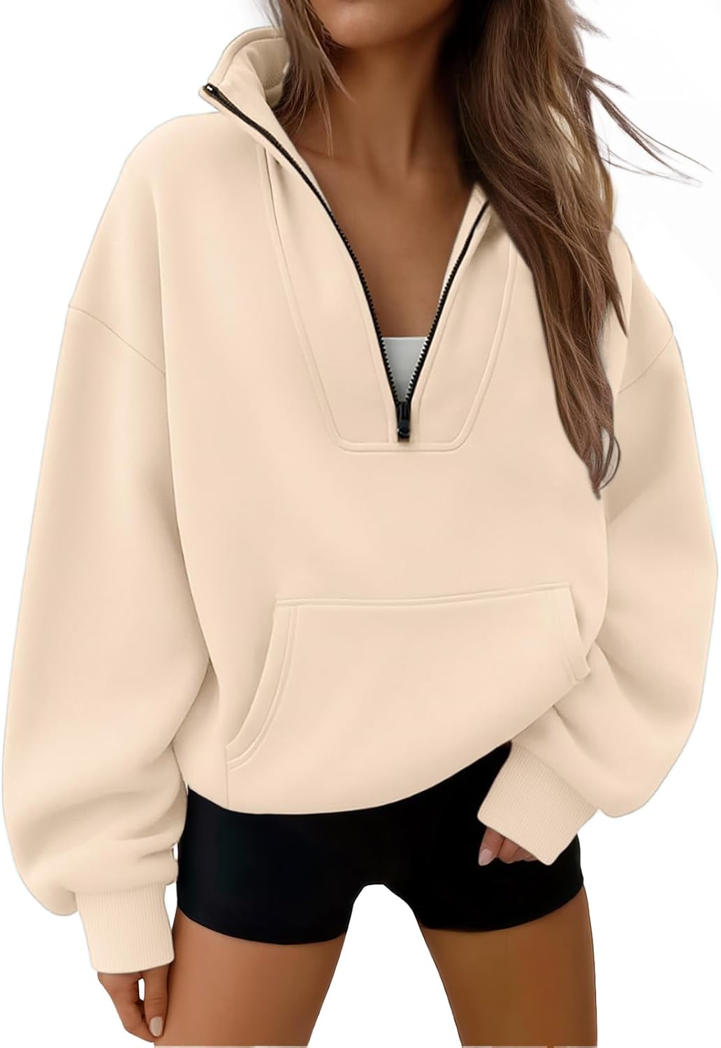 Trendy Queen - Sudaderas con medio cierrey capucha de gran tamaño, comoda, extragrande, para otoño, Y2K, ropa de invierno, 2024