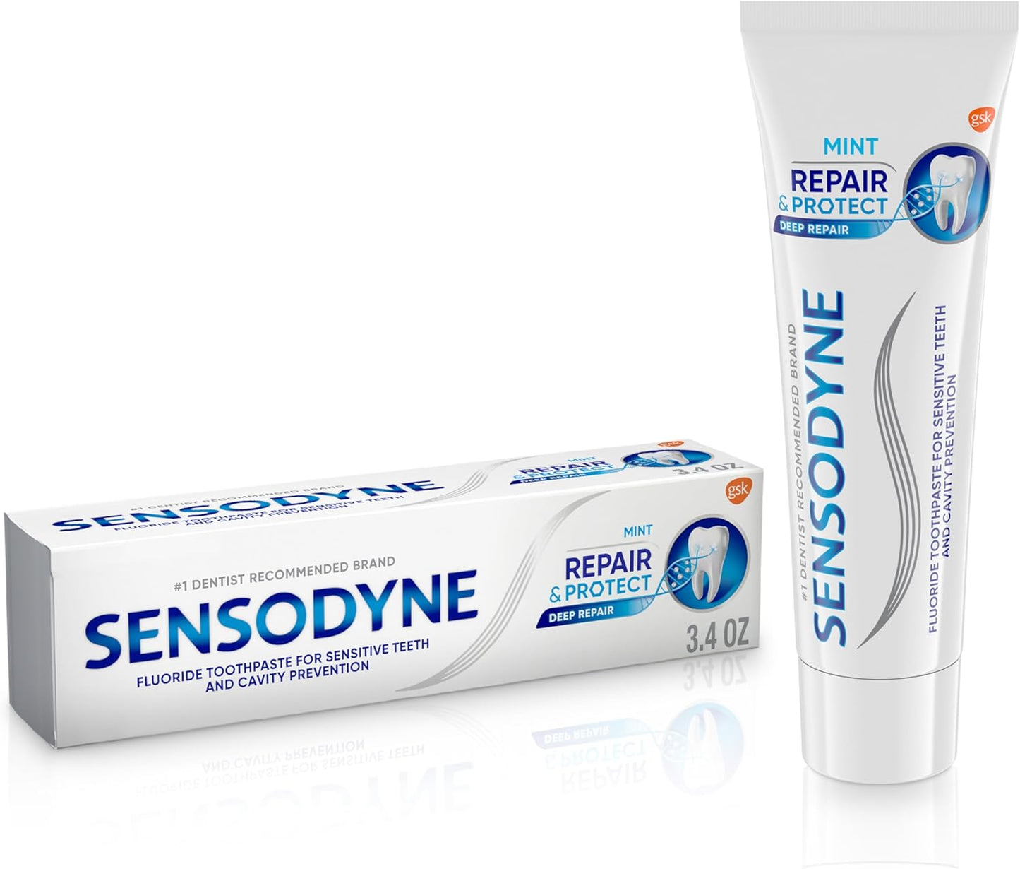 Sensodyne Repair and Protect - Pasta dental blanqueadora para dientes sensibles y prevención de caries, 3.4 onzas (paquete de 2)