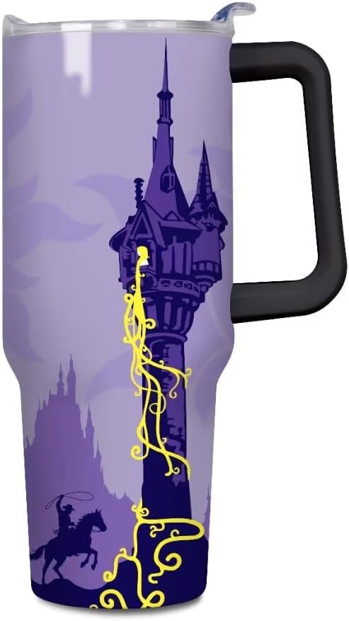 Castle - Vaso de 40 onzas con tapas y pajitas, vaso aislado de acero inoxidable, taza de viaje con fuegos artificiales, regalos para mujeres