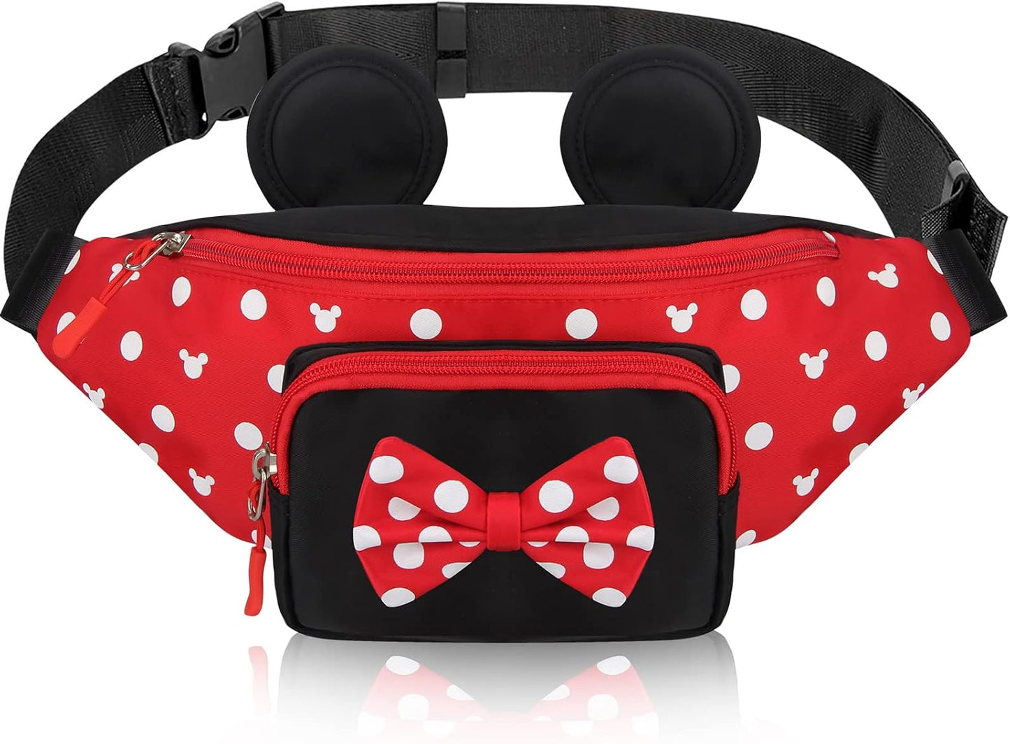 Riñonera linda para viajes, para mujeres, adolescentes y niñas, mini riñonera de ratón, cangurera de dibujos animados, para senderismo, bolsa de cintura al aire libre con orejas de ratón, Rojo, L