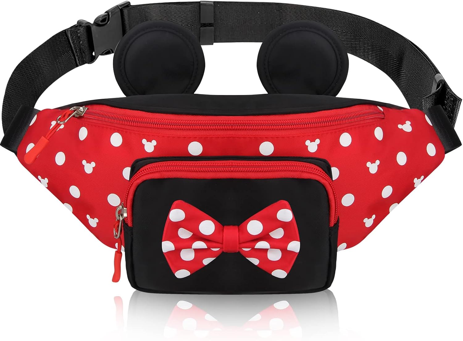 Riñonera linda para viajes, para mujeres, adolescentes y niñas, mini riñonera de ratón, cangurera de dibujos animados, para senderismo, bolsa de cintura al aire libre con orejas de ratón, Rojo, L