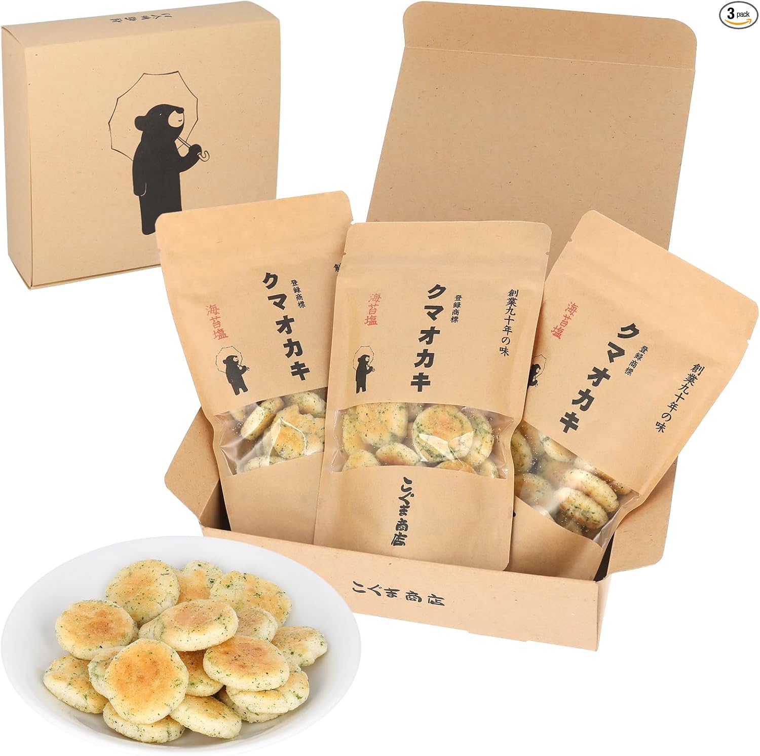 Koguma Shop Kuma Oka-ki Crackers, Sweets Gift, Osaka Souvenir (50g x 6 Bags, Best-Selling 6 Selection (Nori Salt, Sweet from, Shrimp, Burdock, Cheese, Yuzu Pepper))