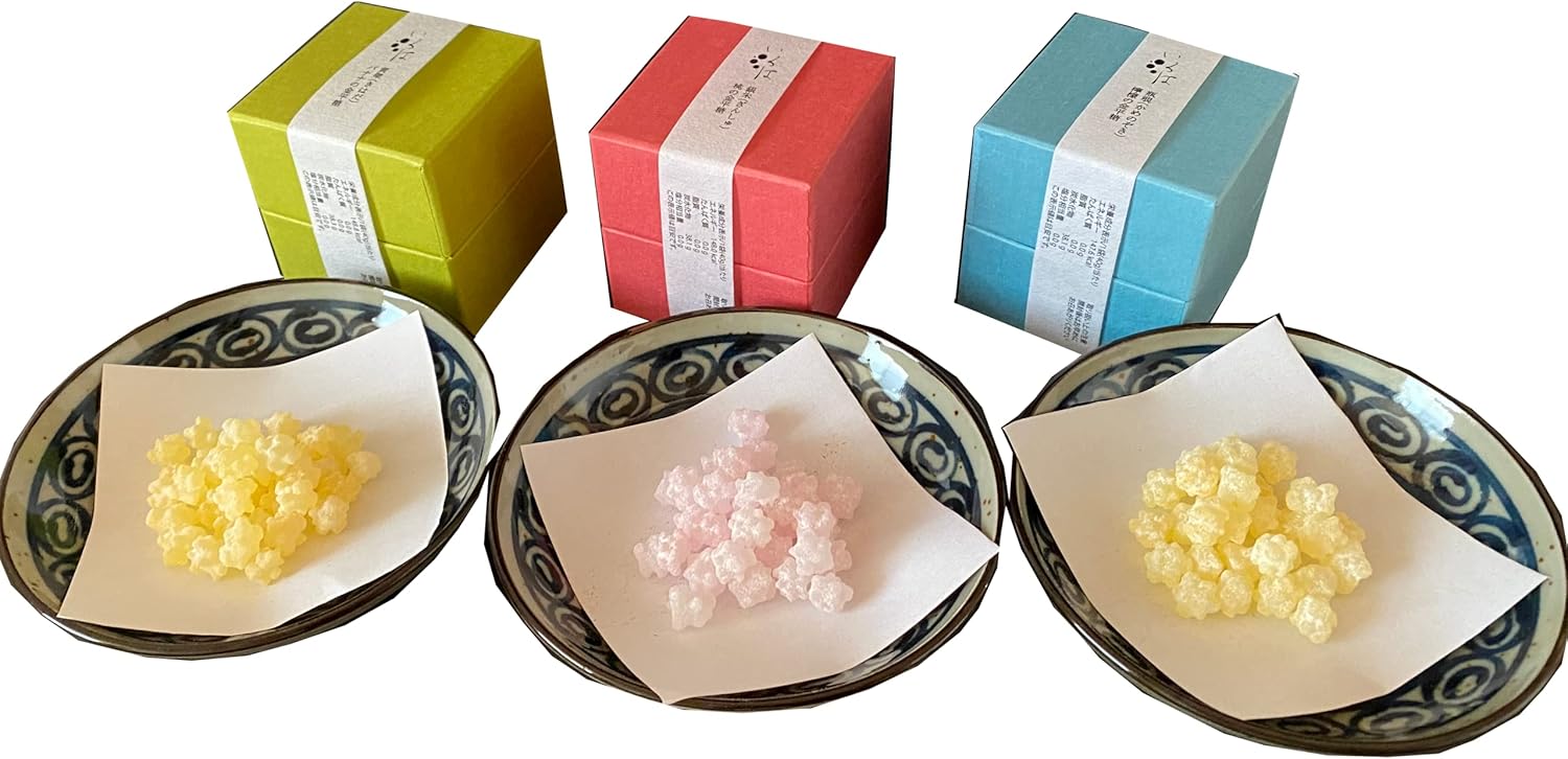 Iroha Traditional Sugar Candy 3 Varieties Set - Peach, Banana, Lemon, Cherry, Handmade Souvenir Petit Gift Delicious Nostalgic Konpeito Tea Time Favors Return Gift New Flavor