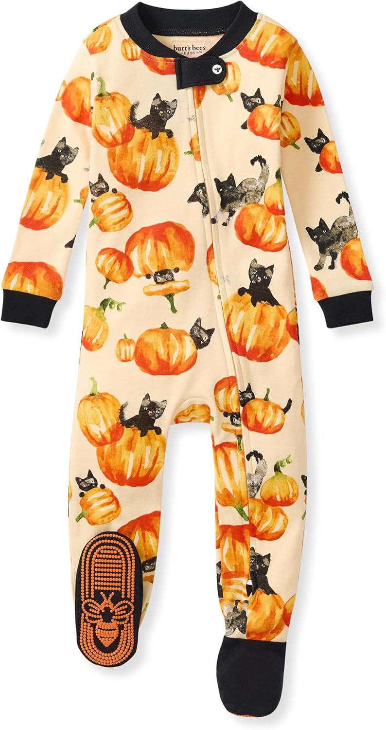 Burt's Bees Baby Pijama para niñas, 100% algodón orgánico, pijama de una pieza, overol con cremallera diagonal, ajuste cómodo
