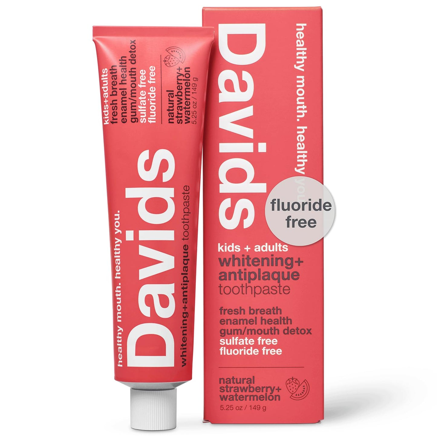 Davids Pasta de dientes sin flúor, blanqueamiento dental, antiplaca, sin SLS (sulfato), promueve la salud del esmalte, desintoxicación de boca y encías, verificado por EWG, menta verde natural, 5.25