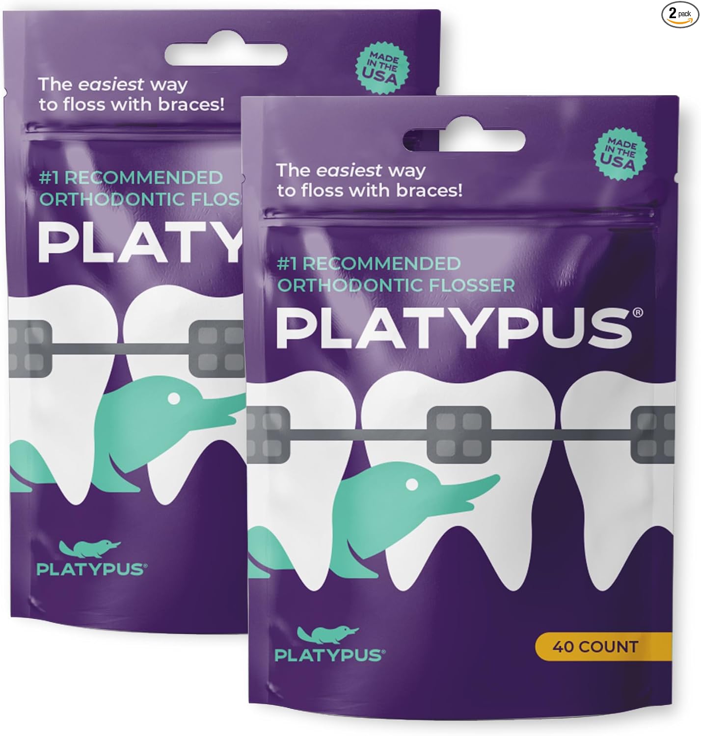 Platypus Hilo dental de ortodoncia para aparatos ortopédicos, 40 unidades (paquete de 1), púas ortográficas para adultos y niños, se adapta debajo del alambre del arco, no daña, fomenta los hábitos de