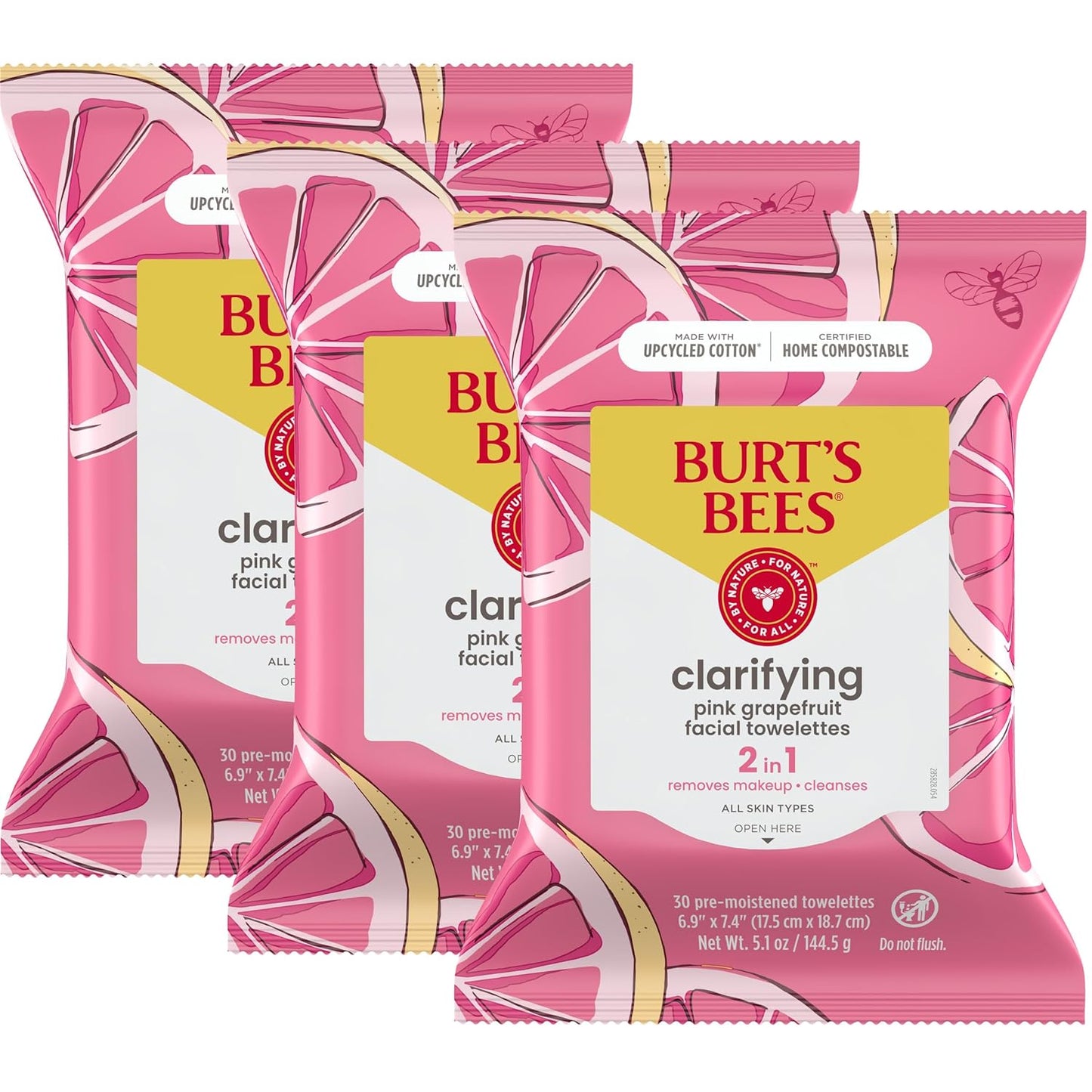 Toallitas faciales Burt's Bees de limpieza facial, toallitas desmaquillantes, limpiador micelar hidratante 3 en 1 con agua de coco y loto, 90 unidades (el embalaje puede variar)