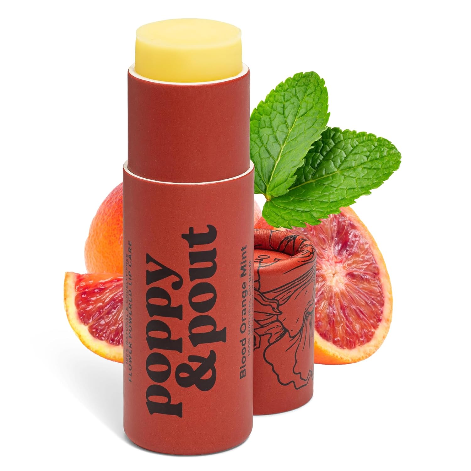 Poppy & Pout Bálsamo labial totalmente natural, tubo de cartón de 0.3 onzas, relleno a mano, cera de abejas, vitamina E, aceite de coco orgánico, libre de crueldad (flor de limón)