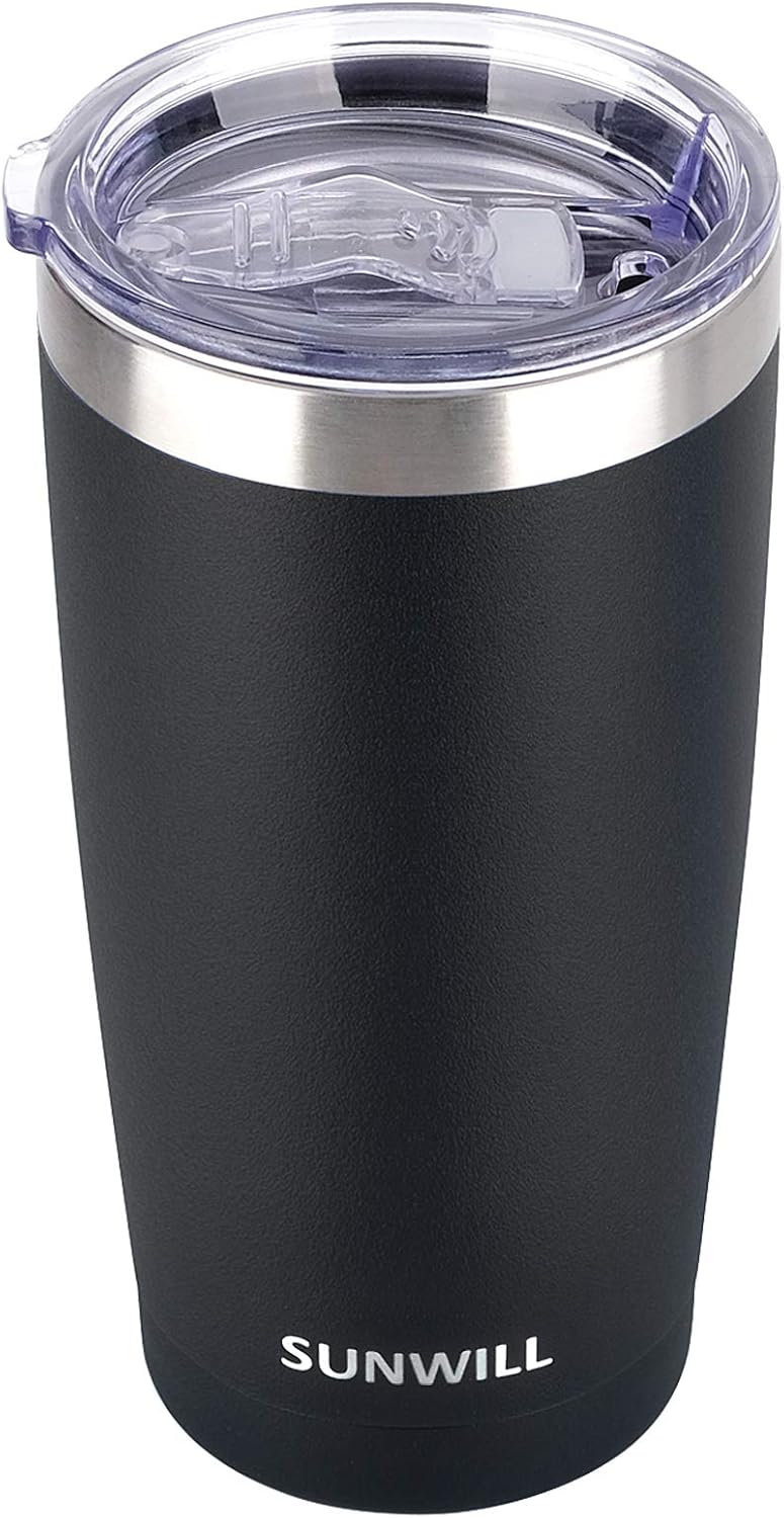 SUNWILL Vaso de café de viaje de 20 onzas, taza aislada con tapa, taza de acero inoxidable para exteriores, recubrimiento en polvo, color azul rey