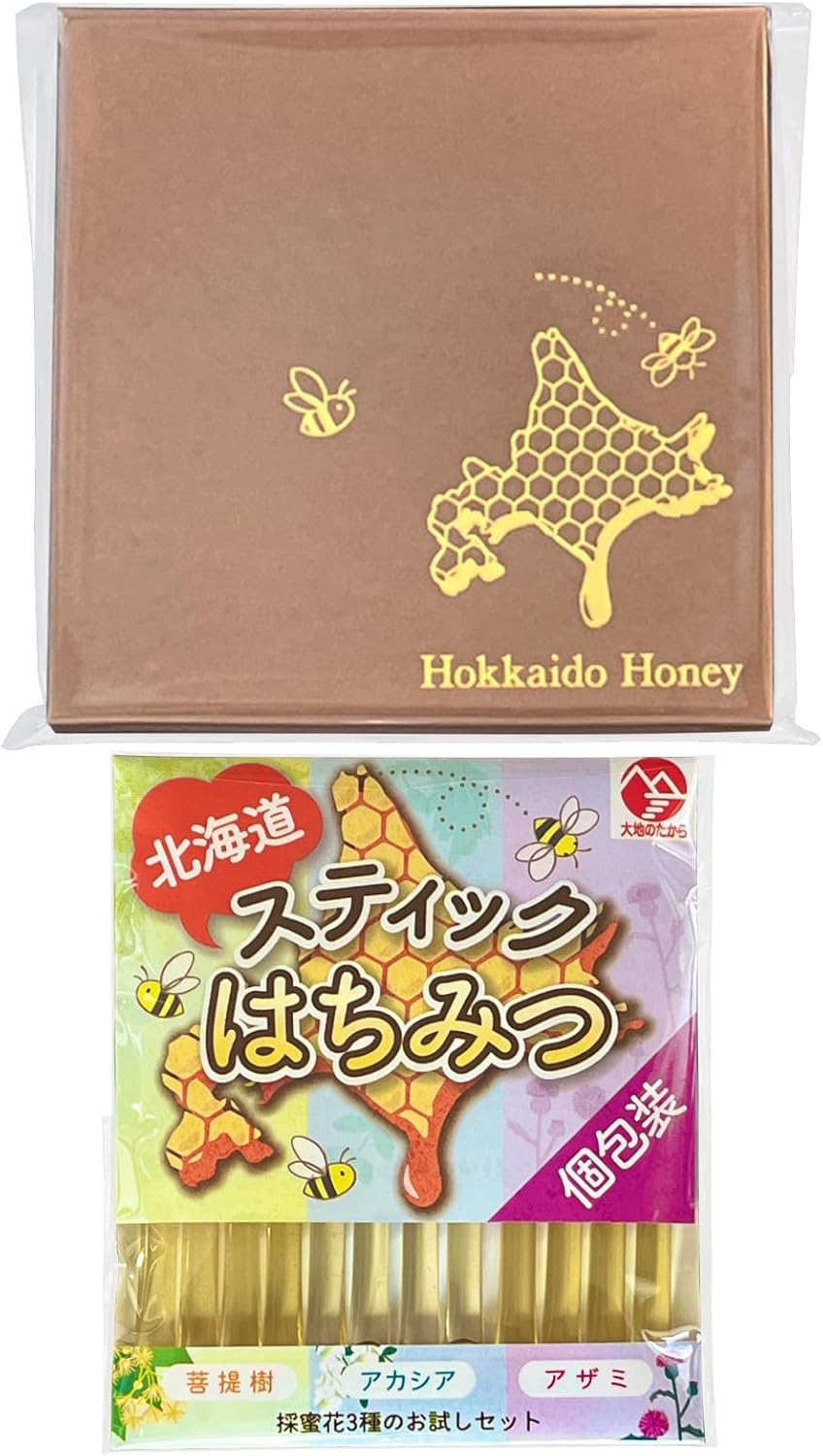 【Daichi no Takara】 Hokkaido-Produced Honey Sticks Raw Honey Delicious Throat Care Conveniently Small-Packed Individually Wrapped for Hygiene Anytime Anywhere (12 sticks × 2.5g, 3-Type Trial Set