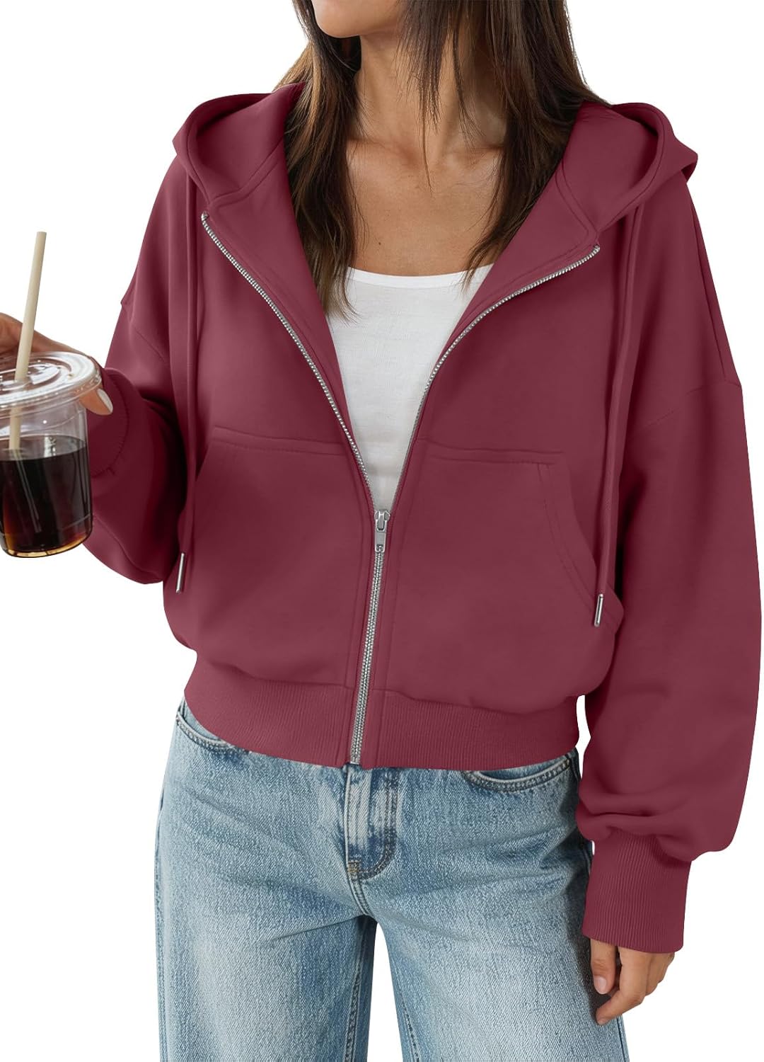 Trendy Queen - Sudaderas de vellón para mujer, con capucha y cremallera, modernas, para otoño, adolescentes y niñas