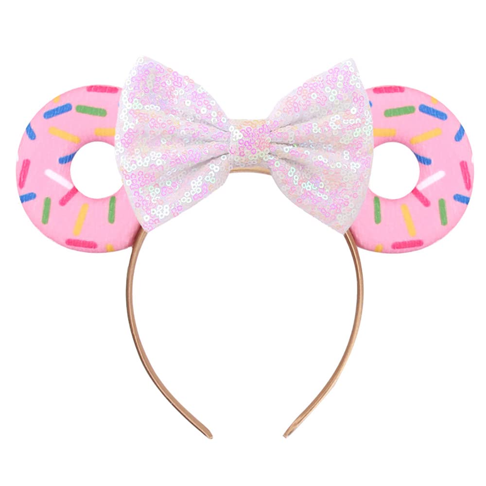 Foeran - Diademas con orejas de ratón, arcos brillantes, orejas de ratón con purpurina, decoración para fiesta de princesa, disfraz para niñas y mujeres (impresión de leopardo-1)