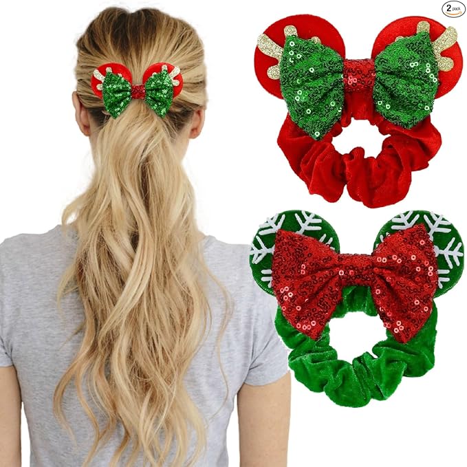 Lazos de pelo con lentejuelas para mujer, lazos de terciopelo con orejas de ratón para coleta, recuerdos de fiesta, disfraz de cosplay, accesorios lindos, rojo y negro