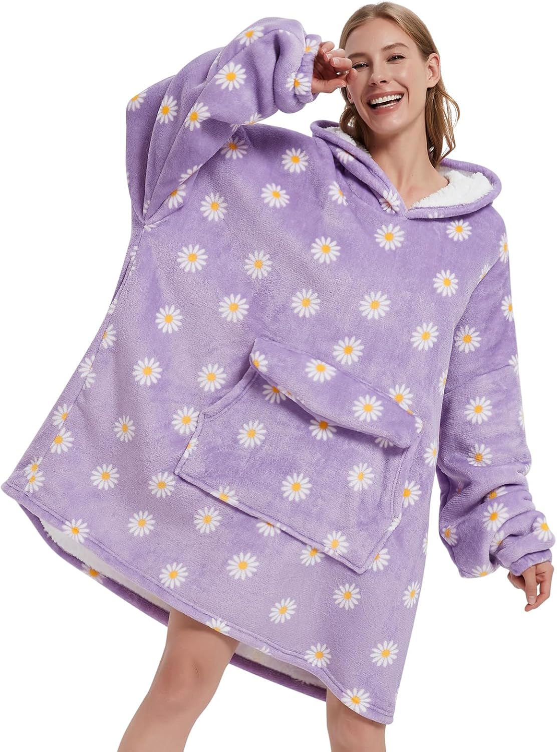 Mewkou - Manta con capucha portátil para adultos, manta con capucha de forro polar sherpa de gran tamaño para mujeres y hombres, Dachshund