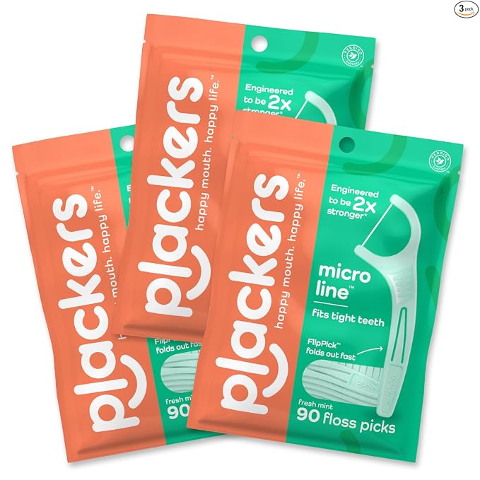 Plackers Micro Line - Aplicadores de hilo dental, palillo plegable FlipPick, Tuffloss, fácil almacenamiento con sello seguro, sabor a menta fresca, 300 unidades