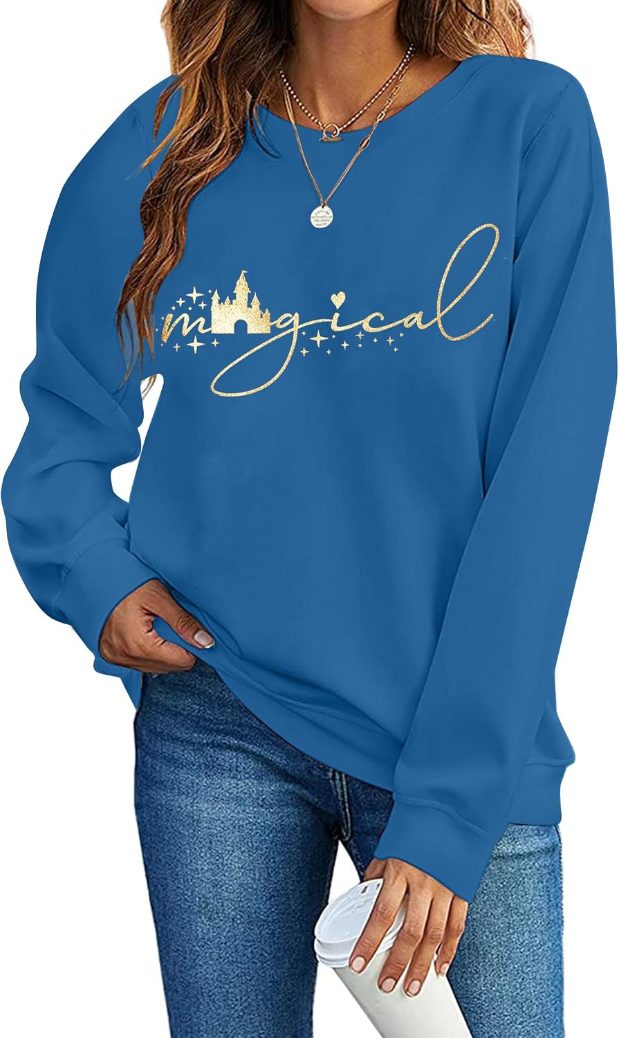 UNIQUENOE Magic Kingdom Sudaderas para mujer, camiseta mágica para vacaciones familiares, camiseta de manga larga con gráfico de castillo