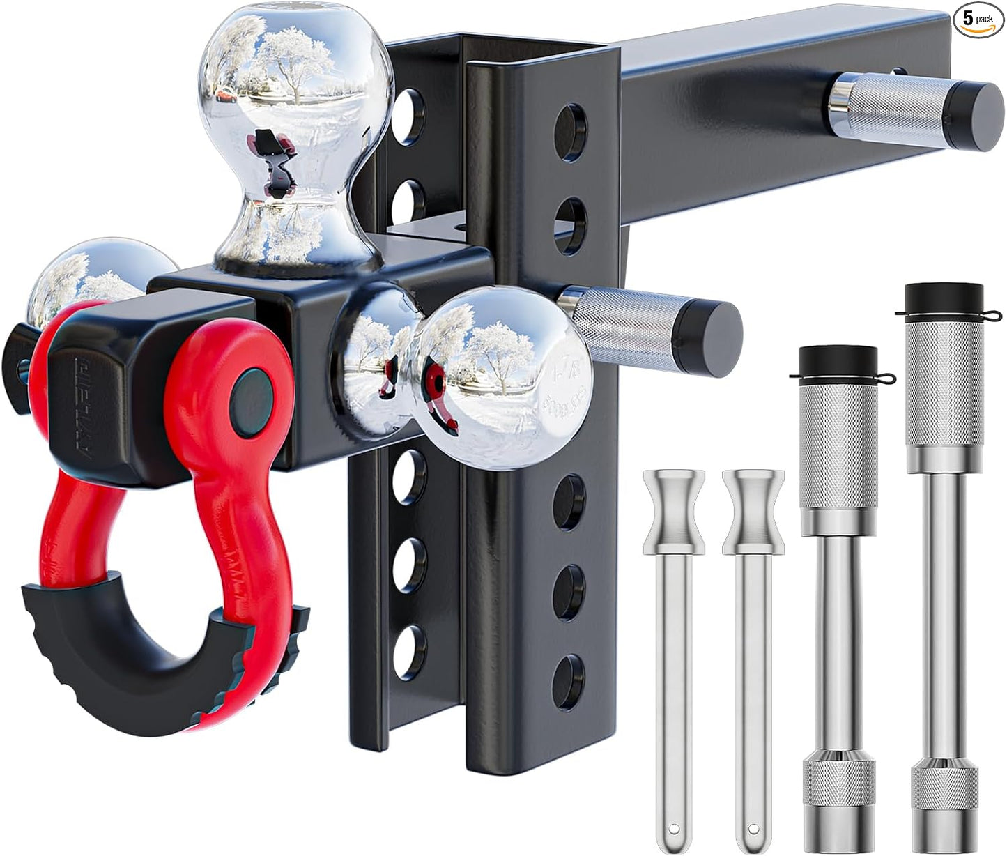 Ayleid - Montaje de enganche de remolque de 3 bolas con gancho y bolas de pasador de tamaño 1-7/8, 2 y 2-5/16 pulgadas, enganche de remolque, plateado