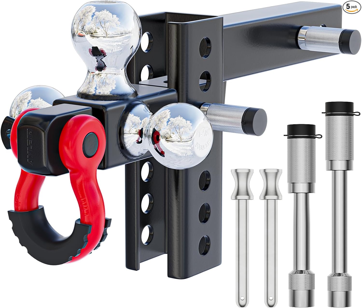 Ayleid - Montaje de enganche de remolque de 3 bolas con gancho y bolas de pasador de tamaño 1-7/8, 2 y 2-5/16 pulgadas, enganche de remolque, plateado