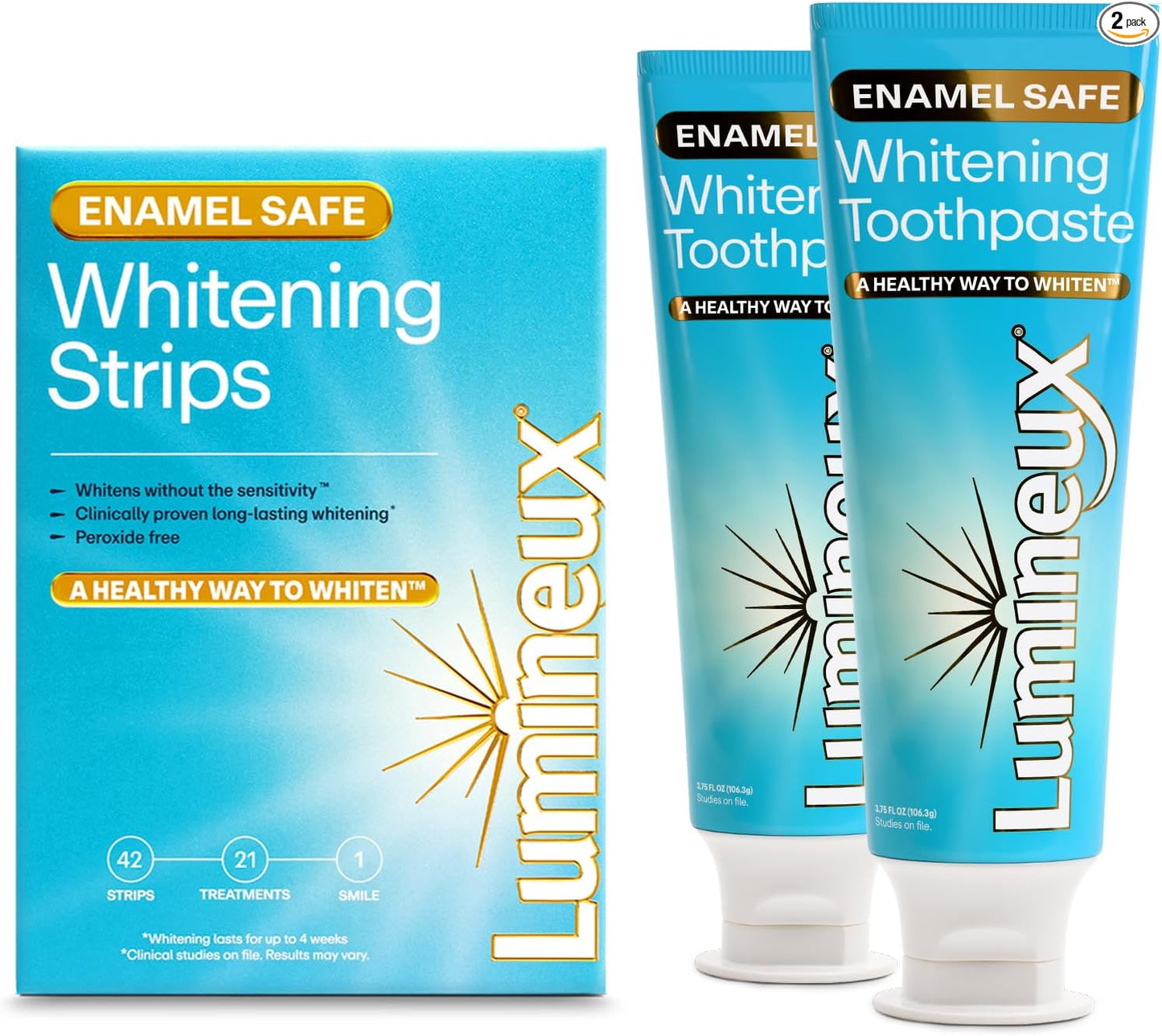 Kit de tiras blanqueadoras dentales Lumineux - 9 tratamientos - sin peróxido - seguro para el esmalte para dientes más blancos - blanqueamiento sin sensibilidad - formulado por dentistas - sin