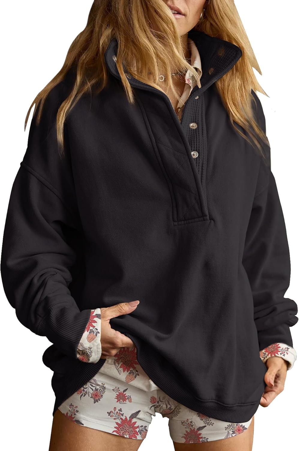 Gacaky - Sudadera para mujer de talla extragrande, informal, de manga larga, con botones, cuello Henley, ropa a la moda