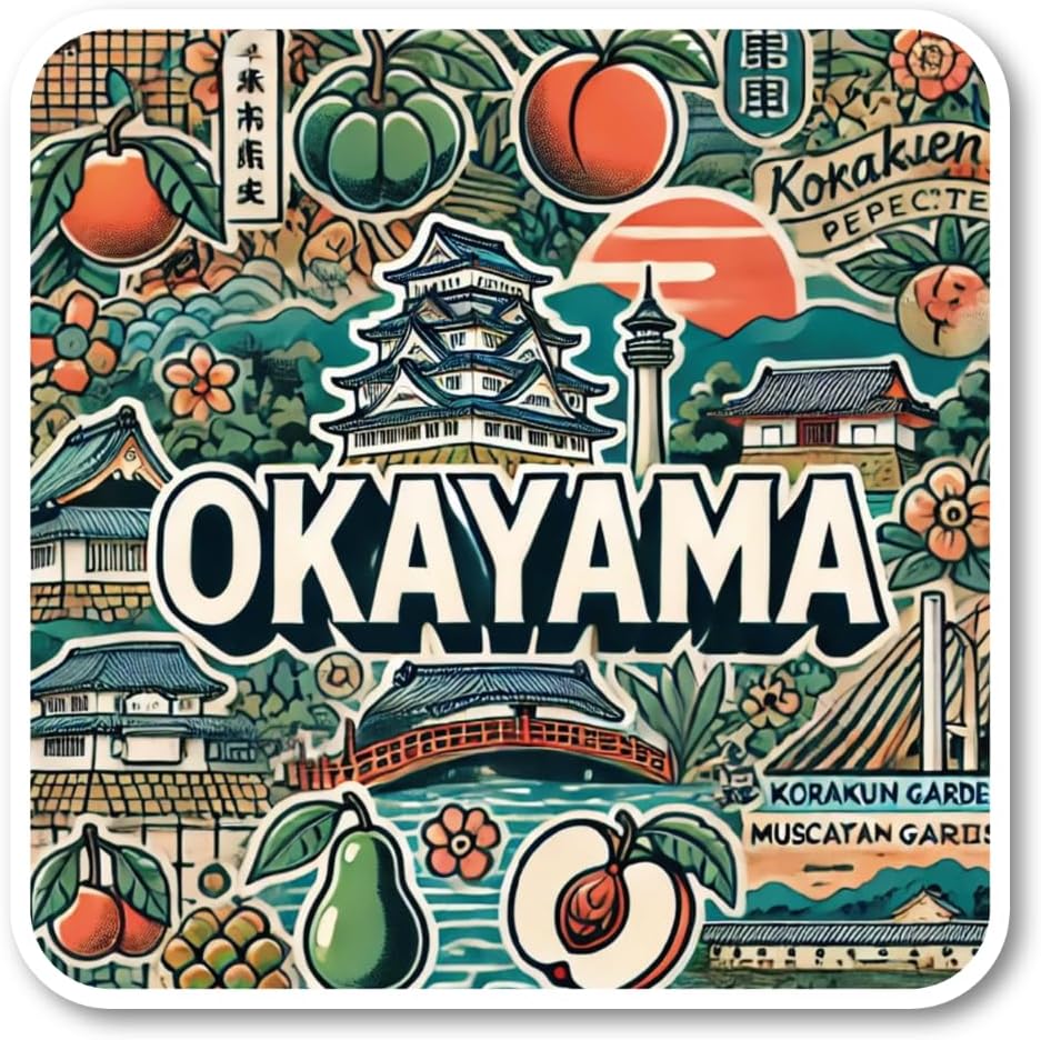 Shikoku Region China, Local Sticker Designed to depict Birdcastle, Shimane, Okayama, Hiroshima, Yamaguchi, Kagawa, Tokushima, Ehime, and Kochi. Ideal for Travel and Tourism Souvenirs, Suitcases, Laptops, Water Bottles