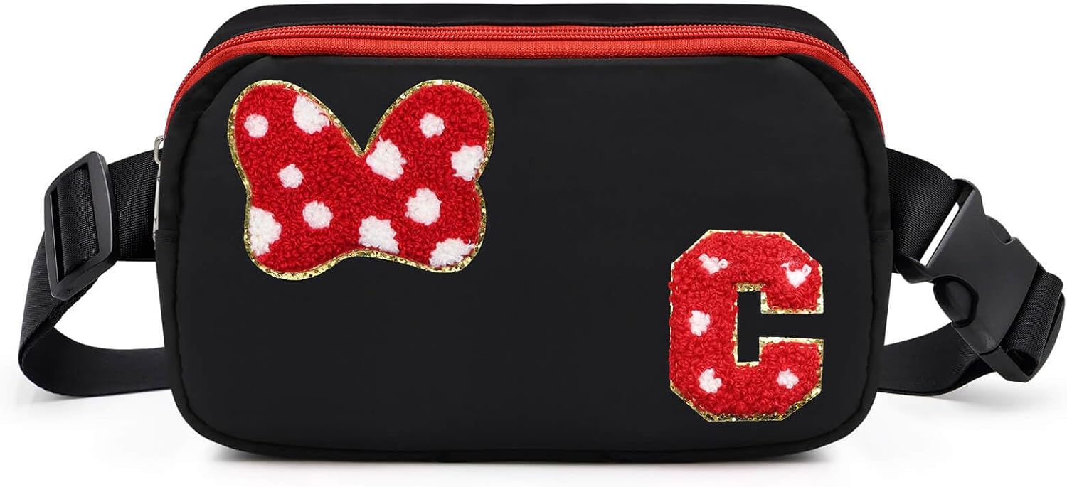 Riñonera con Lazo de Letra Inicial de Chenilla, Bolsa Cruzada Impermeable para Parque, Regalos de Navidad y Cumpleaños para Niñas Adolescentes, Hijas, Mujeres, Niños, Adultos, Linda Bolsa de Cinturón