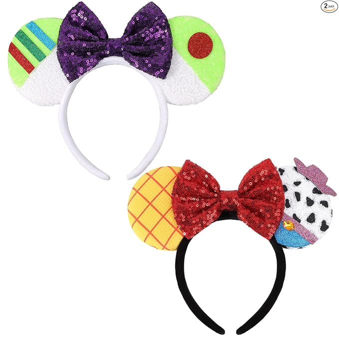 ETLUK 2 diademas de orejas de ratón de crucero, orejas de lentejuelas brillantes con ancla y lazo para mujeres y niñas, accesorios brillantes para el cabello de fiesta para parque temático y cosplay