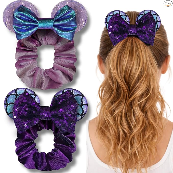 Styla Hair Paquete de 2 coleteros de ratón para niños, de terciopelo, con lentejuelas brillantes, para cola de caballo (rojo y negro)