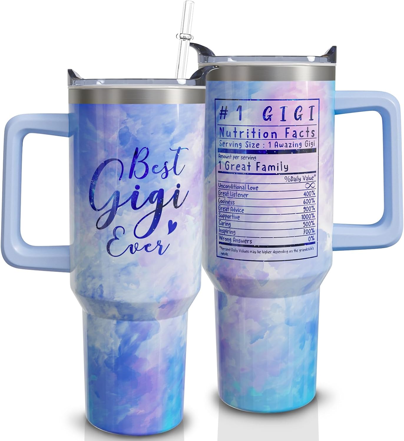 Mimi - Vaso de café con asa y pajita, de acero inoxidable, con diseño de Best Mimi Ever Sky Blue, 40 onzas, regalo para la abuela