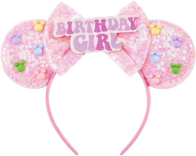 Eisyaa Diadema de orejas de ratón, orejas de ratón rosas con lentejuelas para mujeres y niñas, diadema de lazo brillante para decoración de fiesta de disfraces de cosplay