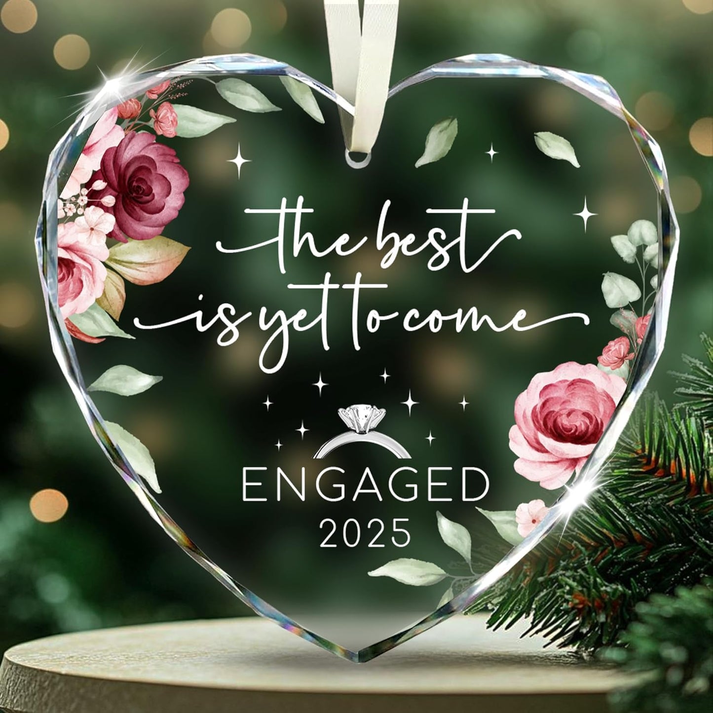 Regalos de compromiso para parejas 2026, adorno de compromiso de cristal 2026 – Adorno de rosa con lo mejor está por venir para hija, regalos recién comprometidos para pareja, amiga, prometida