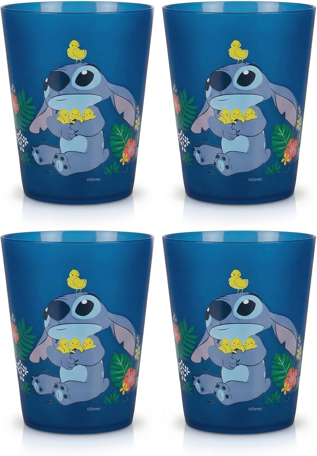 Vasos de plástico reutilizables de Disney – Paquete de 4 vasos de plástico para beber de 16 oz con diseños de Mickey, Stitch, Pooh o Disney100 – Sin BPA, apilables, seguros para lavavajillas en la