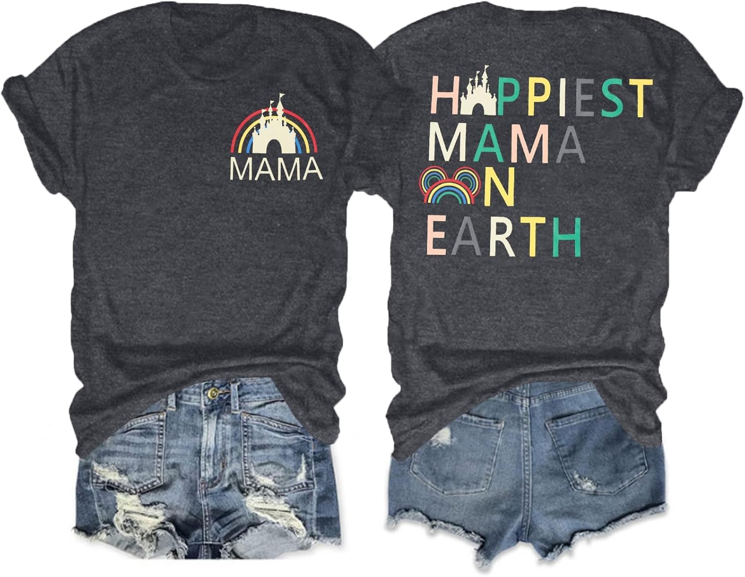 Camisa mágica para mujer, camiseta de manga corta con texto en inglés "Happiest Mama On Earth", diseño de castillo de Magic Kingdom