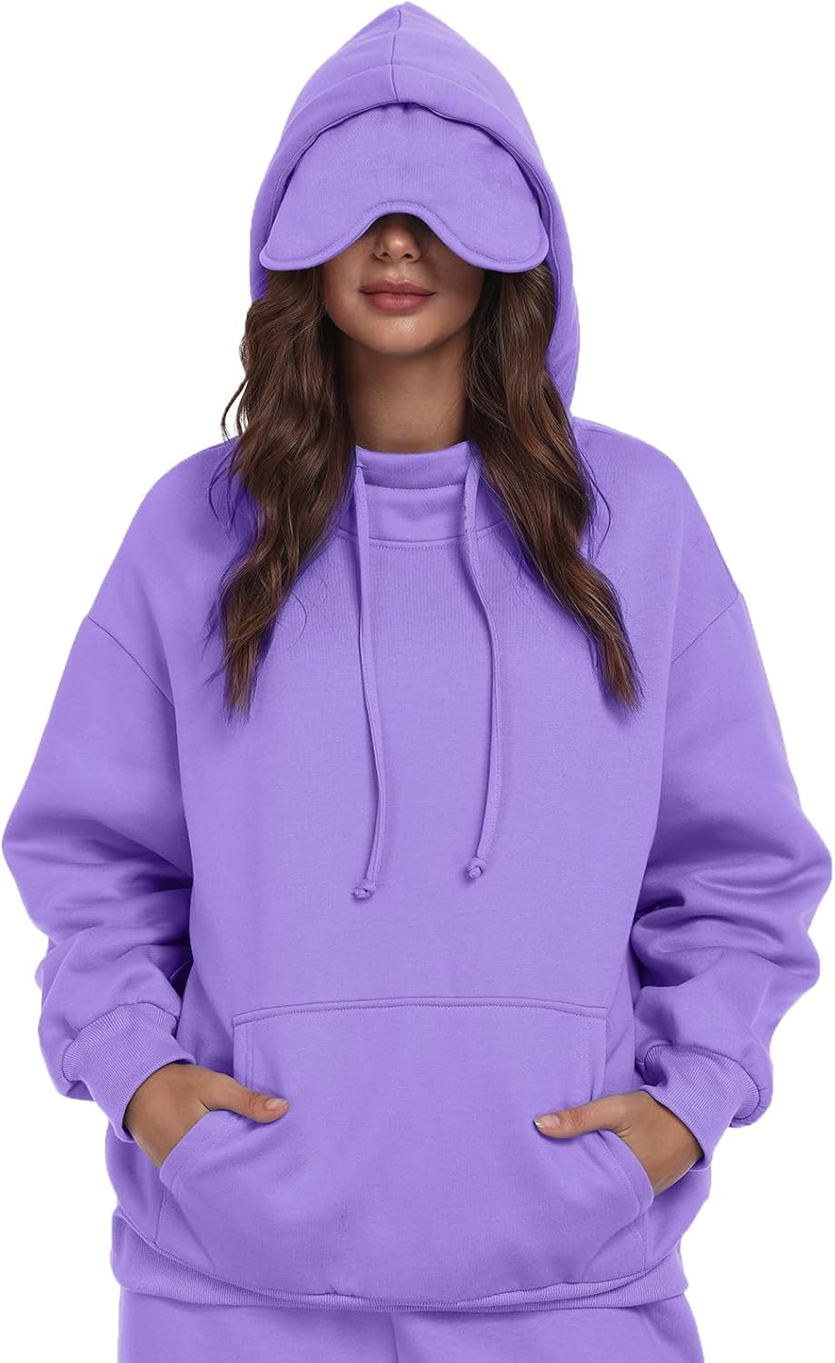 Sudadera con capucha SeSe Code con máscara para los ojos para viajes en avión, unisex, de gran tamaño, para dormir, con bolsillo, de forro polar, para parejas
