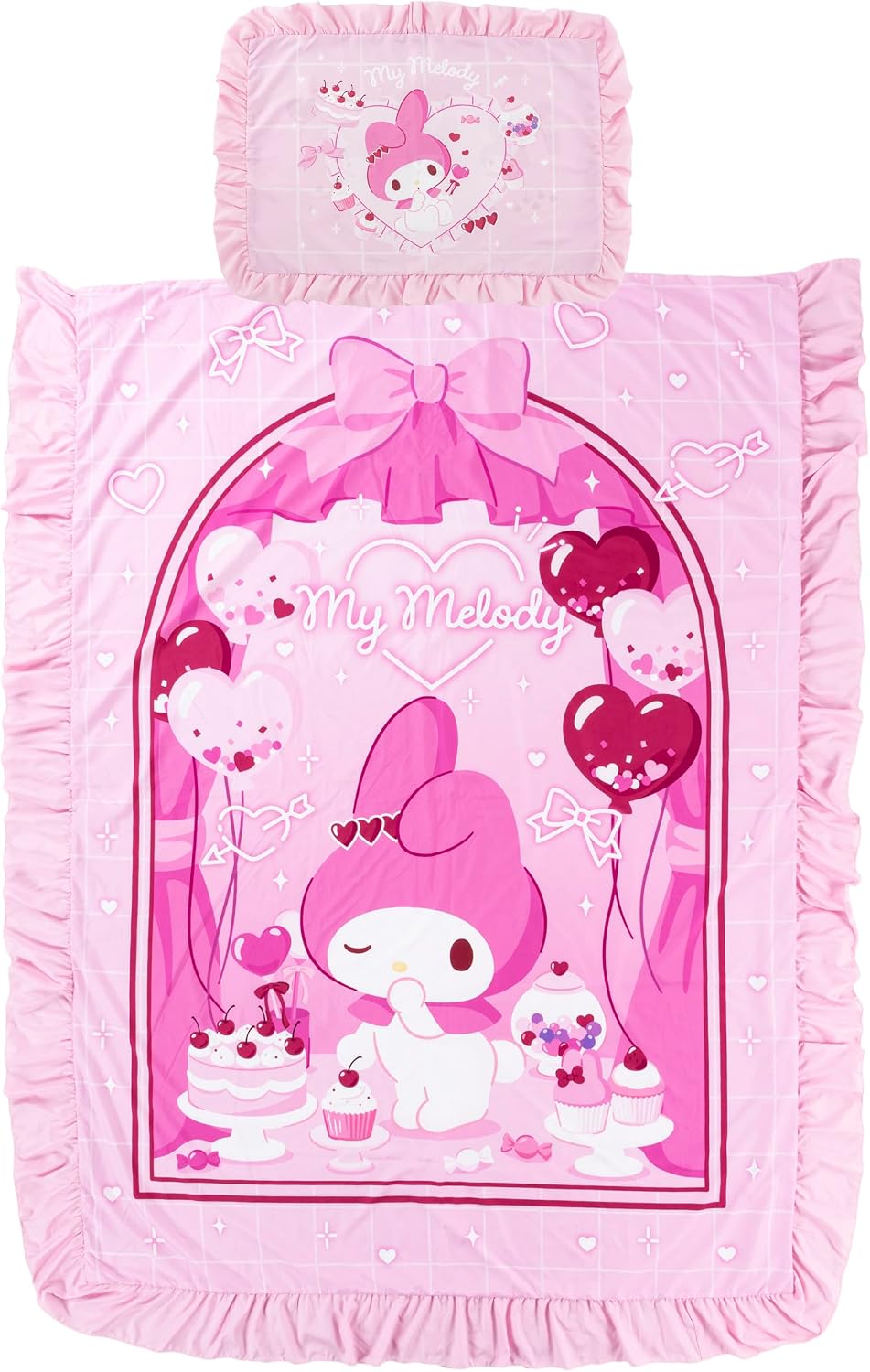 MORIPiLO Sanrio Duvet Cover and Pillowcase Set with Frills, Single (Hello Kitty Soft Peach Skin) Pink, 59.1 x 82.7 inches (150 x 210 cm), Cute Goods, Morishita Pillows 426100