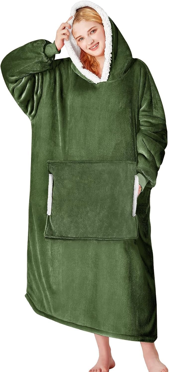 yescool - Cobija con capucha, sudadera de franela de forro polar sherpa para adultos, mujeres y hombres, talla única