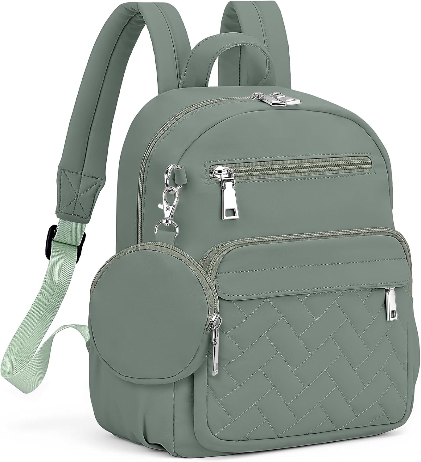 SYTRAH - Mochila antirrobo para mujer, mochila de viaje acolchada impermeable con cremalleras de bloqueo y monedero, mochila acolchada compacta para el trabajo, viajes y aeropuerto, elegante y ligera caqui