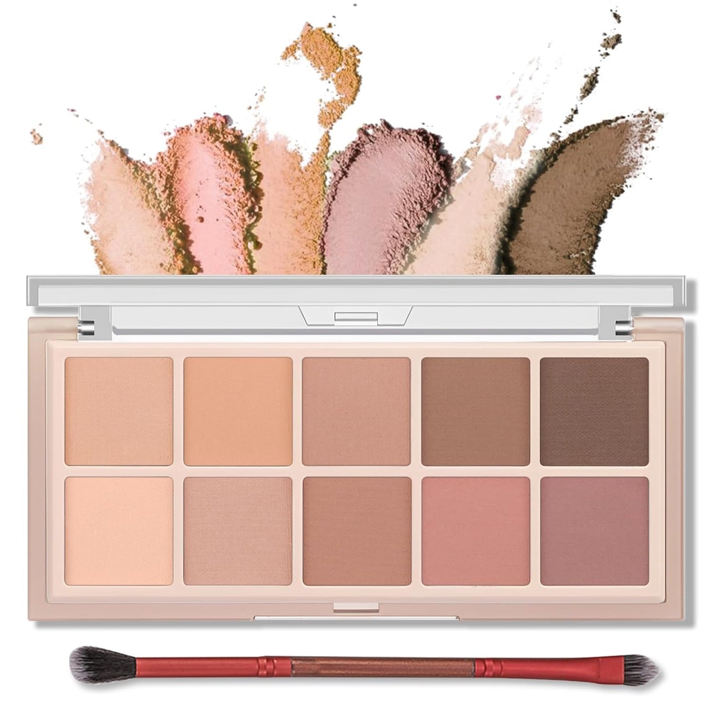 Erinde 10 colores paleta de sombra de ojos desnuda, paleta de maquillaje de sombra de ojos mate marrón taupe, paleta de ojos ahumados gris neutro, ultra-mezclable, sombra de ojos natural de larga