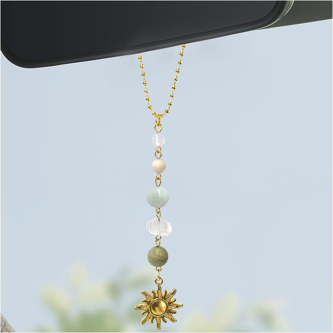 Dije colgante de sol para automóvil, espejo retrovisor, bonito adorno bohemio colgante de sol para decoración del automóvil, ornamento colgante, piedras de cristales naturales curativos hechos a