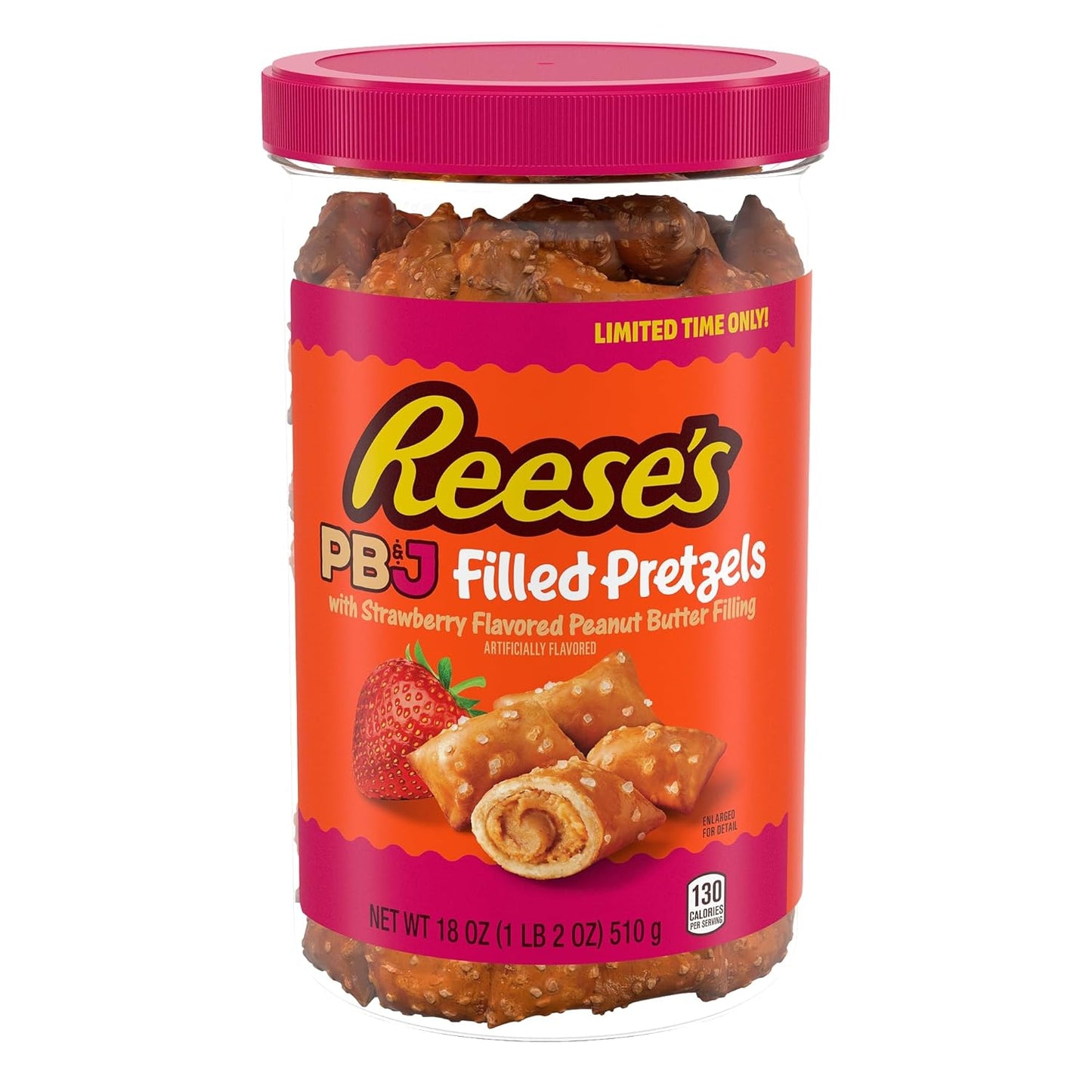 Reese's Filled Pretzels,Peanut Butter Pretzel Nuggets,Crunchy,Ready to Eat,Sweet and Salty Snack,18oz Jar,(Pack of 2)
