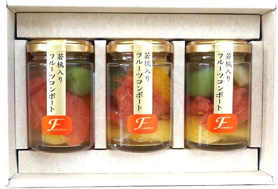 Fumiko Farm Sweets, Sweets, Housewarming Sweets, Gift, Gift, Present, Young Peach from Wakayama Prefecture, Fruit Mix Compot, 4.9 oz (140 g) x 4 Packs (Birthday Card Included)