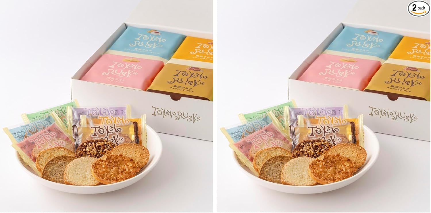 Tokyo Rusk Assorted Set, 4 Flavors, 32 Pieces - Sugar Butter, Caramel Amande, Maple, Earl Grey - Gift, Tokyo Souvenir