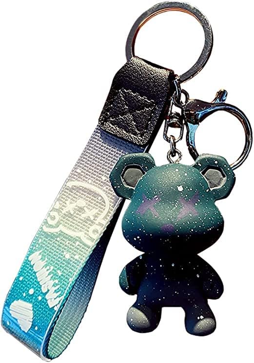 [AIXUAN] Men Women Boy Girl Cute Color Bear Key Knitting Idea Rope Resin Animal Pendant Metal Keychain (Grey)