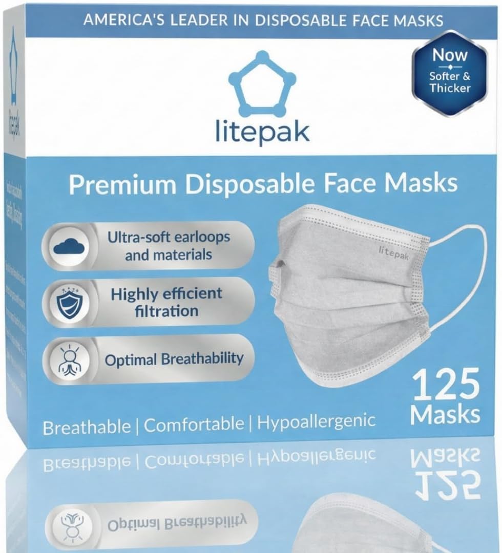 Máscara de filtro desechable 3 Ply Earlook, hipoalergénico, quirúrgico, dental, médico, de alta calidad., Azul, 1