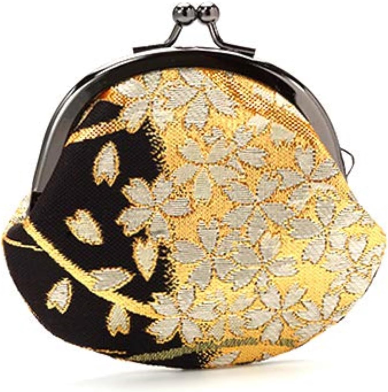 Kyoto Geibido Nishijin Weave 2.6-Inch Coin Purse Pouch, Handcrafted by Artisans, Japanese Pattern, Made in Japan, black 2