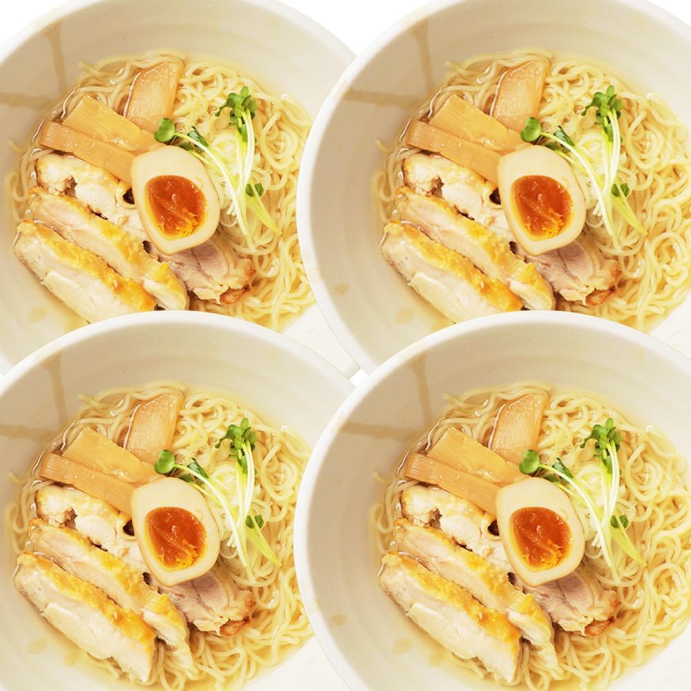 Rinsendou 【Akita Hinai Chicken Salt Ramen 4 servings】 Homemade Fresh Noodles & Soup, Light, Ambient Storage, 30 Days, Local Specialty, Gourmet, Easy Ramen, Try It | 透き通るスープ キレる塩味 あっさり塩ラーメン 比内地鶏だし 地鶏スープ 秋田名物ラーメン 老舗 時短 簡単調理