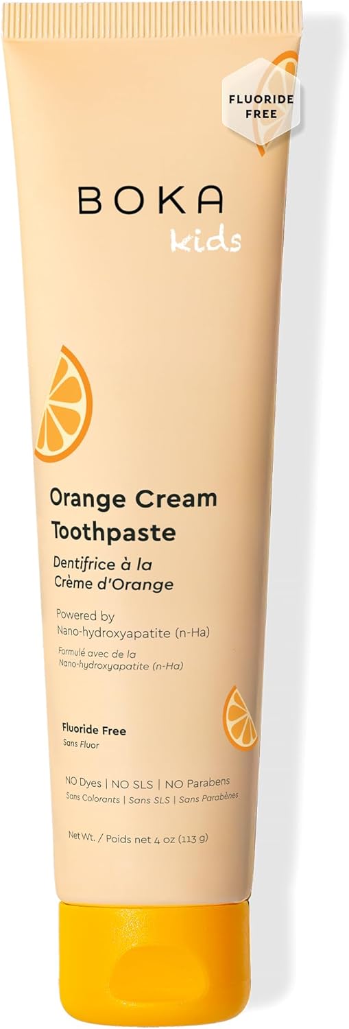 Boka Pasta de dientes sin flúor Nano Hydroxiapatite Pasta de dientes - Sabor fresa y mango, 4 oz 1 paquete